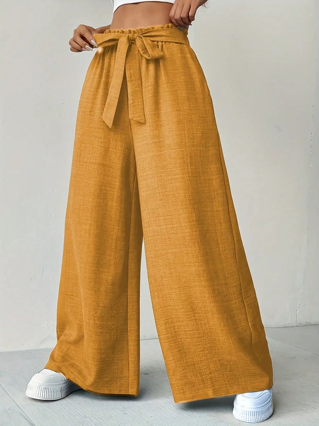 Fashionable comfortable summer versatile solid color high waist slim fit wide leg pants, long pants, women's clothing
