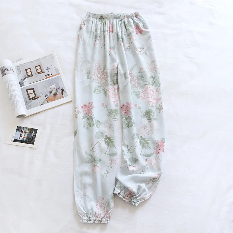Spring and summer new women's trousers 100% viscose large flowers comfortable pajama pants loose closing home pants plus size