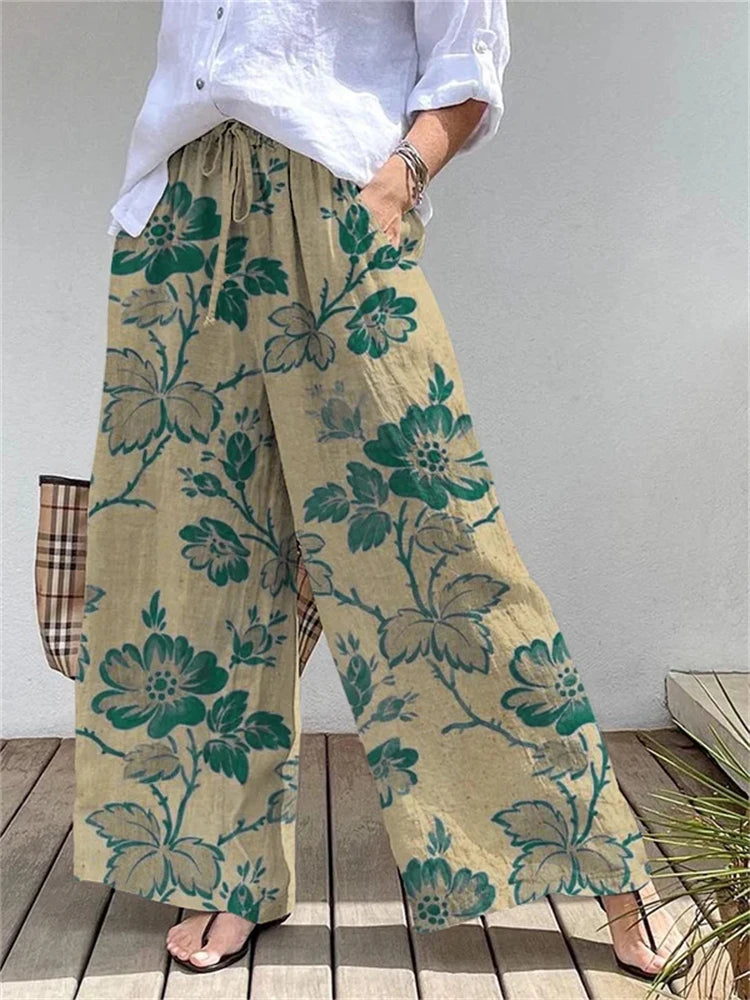 Women's Loose-Fit Casual Outdoor Streetwear Wide-Leg Pants With 3D Floral Print Stylish And Versatile Everyday Casual Pants