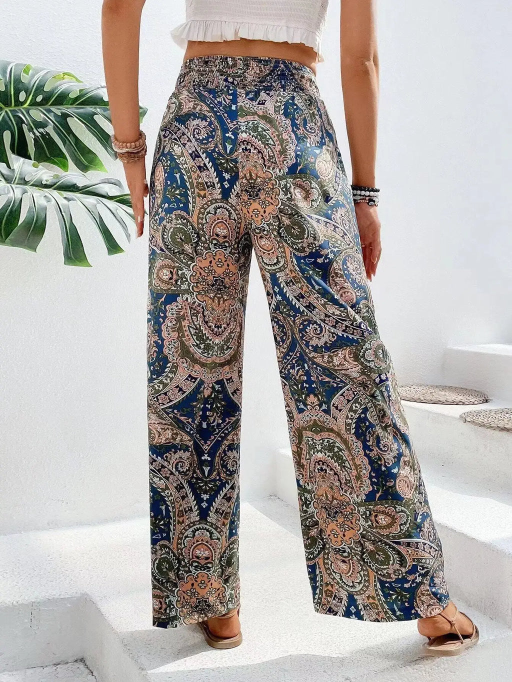 Fashion Vintage Print Wide-leg Pants Women Casual High-waisted Trouser Spring Summer  Ladies Clothes Loungewear