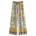 Women Peacock Floral Print Bohemian Wide Leg Pants Lady Elastic Waist Loose Rayon Boho Long Pant  Oversize Trousers