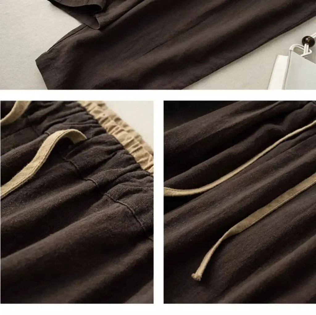 Summer Retro Cotton Linen Loose Harem Pants Elastic Drawstring Waist Casual Pants Basic Versatility Wide-leg Ankle-Length Pants