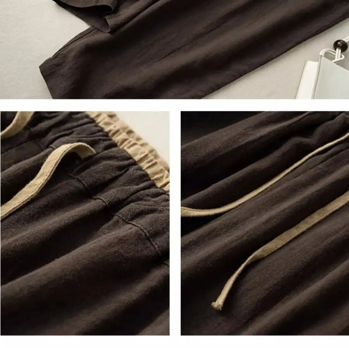 Summer Retro Cotton Linen Loose Harem Pants Elastic Drawstring Waist Casual Pants Basic Versatility Wide-leg Ankle-Length Pants