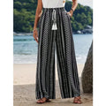 Plus Size 1XL-5XL New Women's Striped Printed Casual and Simple Wide Leg Pants Ladies Casual Lace Up Leg Pants