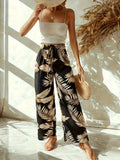 Women's Casual Elegant Bohemian Style - Loose Comfortable Leaf Printed Wide Leg Elastic Waist Wide Leg Pants