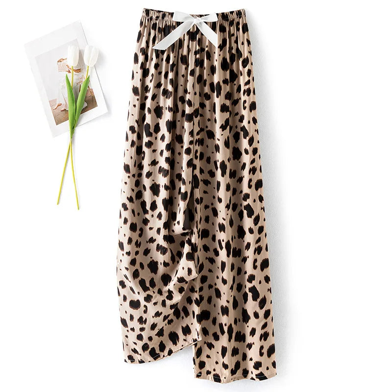 New Ladies Pants Viscose Pajama Sleep Bottoms Thin Loose Large Size Pants Women Pants Home Clothes Loungewear Floral Sleepwear