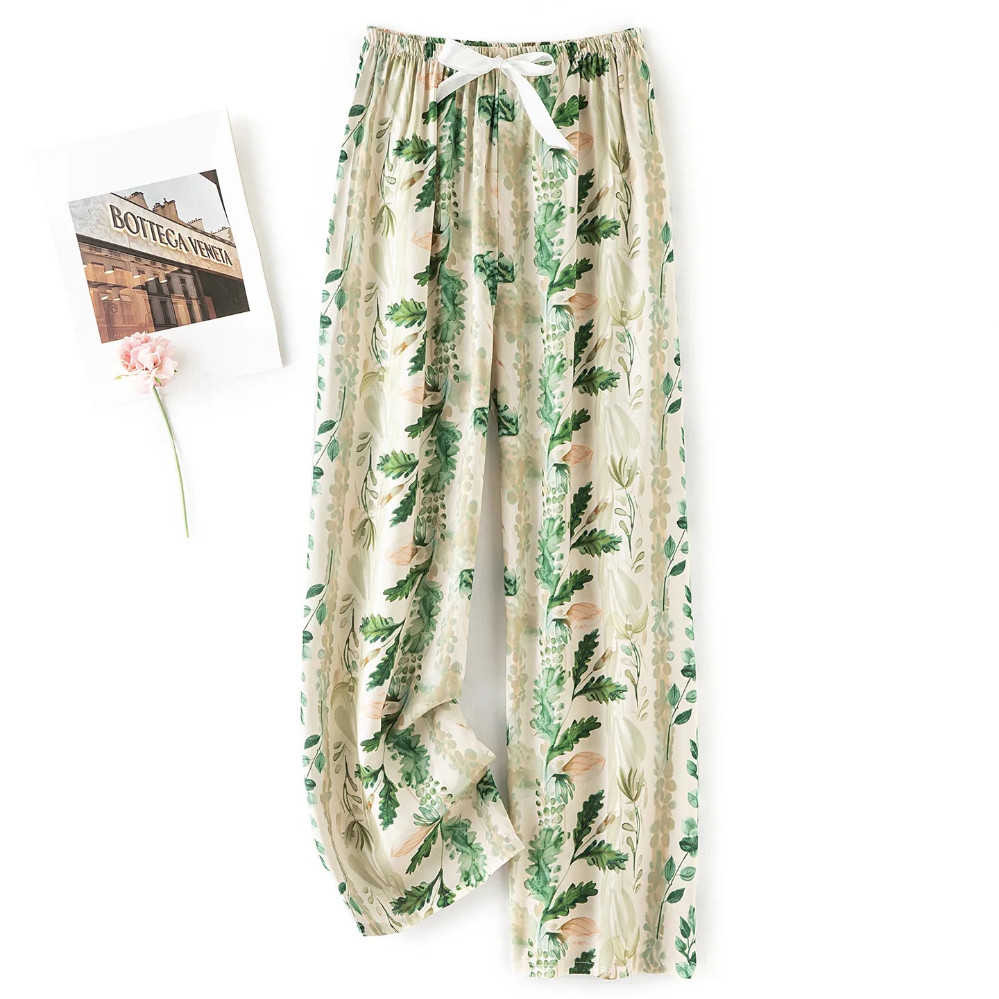 Women Casual Autumn Wide Leg Pants Floral Beach Trousers High Waist Boho Ethnic Style Calf Pants Four Season Girls Home Clothes