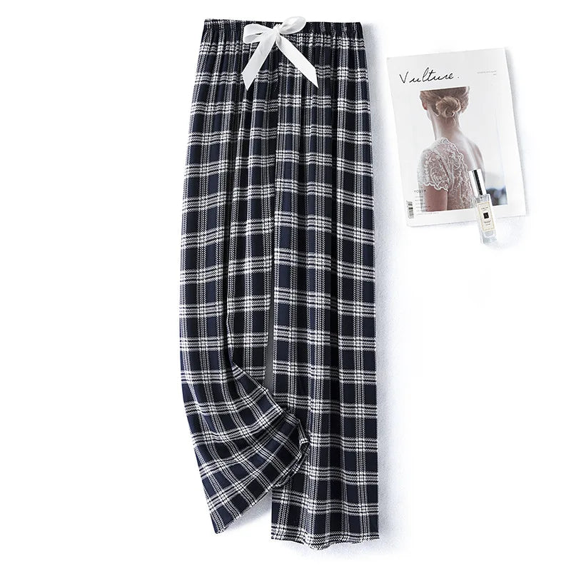 New Ladies Pants Viscose Pajama Sleep Bottoms Thin Loose Large Size Pants Women Pants Home Clothes Loungewear Floral Sleepwear