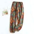 Leaves Printing Cotton Pajama Pants for Women Spring and Autumn Thin Cotton Closure Feet Loose Fitting Mosquito Proof Home Pants