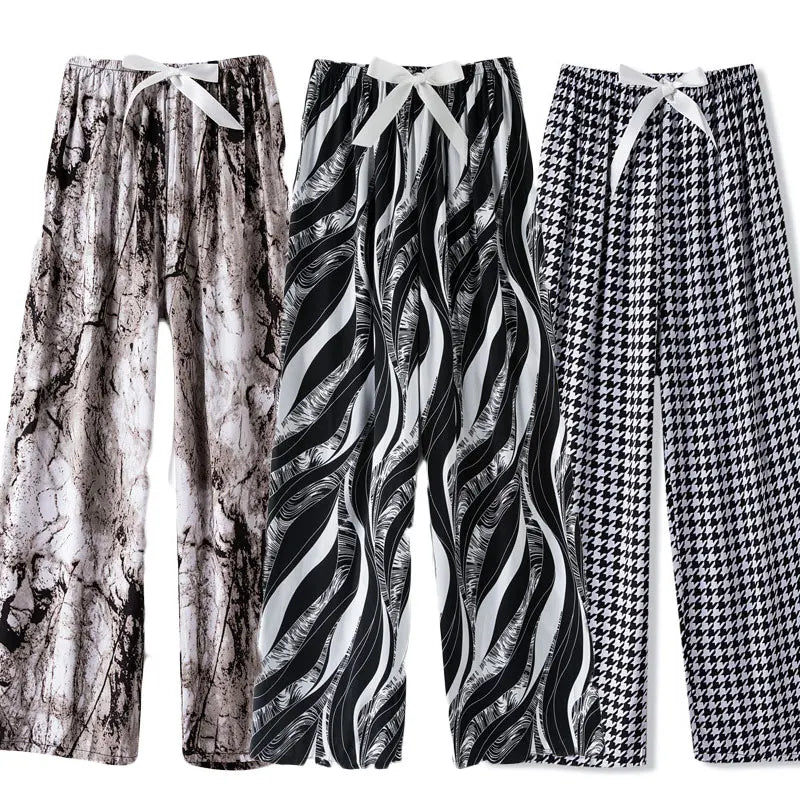 Loungewear Women Summer Pants Thin Bottoms Large Size Home Wear Pants Flower Print Loose Cute Trousers
