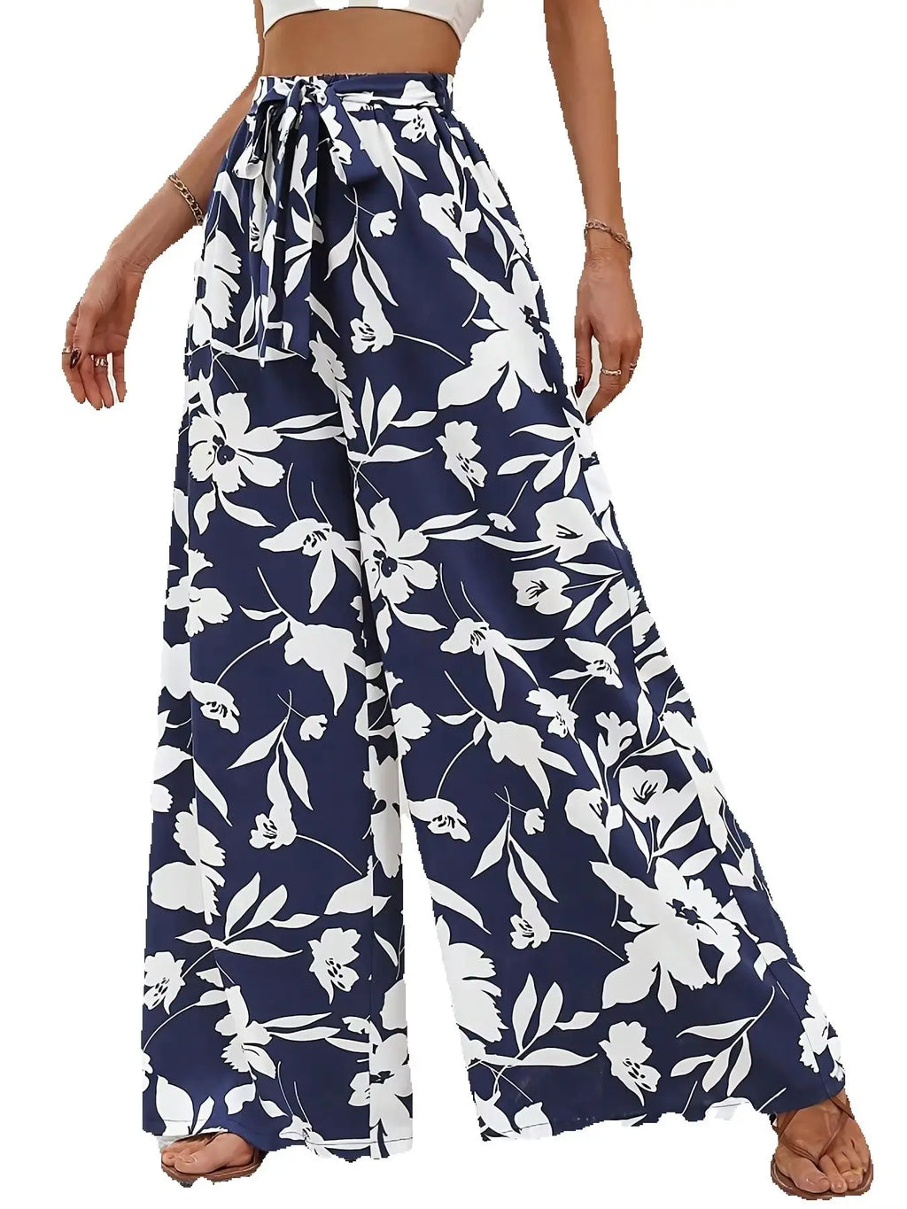 Casual and comfortable vacation style women's clothing, summer floral print wide leg pants, high waisted pants, long pants