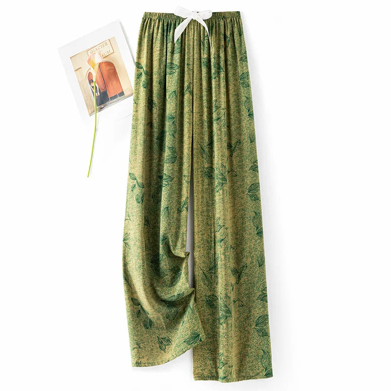 New Ladies Pants Viscose Pajama Sleep Bottoms Thin Loose Large Size Pants Women Pants Home Clothes Loungewear Floral Sleepwear