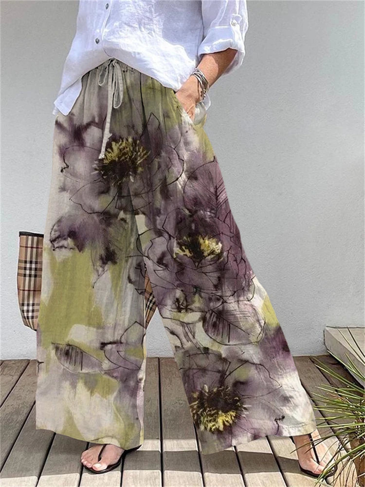Women's Loose-Fit Casual Outdoor Streetwear Wide-Leg Pants With 3D Floral Print Stylish And Versatile Everyday Casual Pants