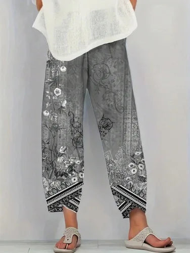 Plus Size Women Summer Casual vacation loose print pants Comfortable and Soft Trousers