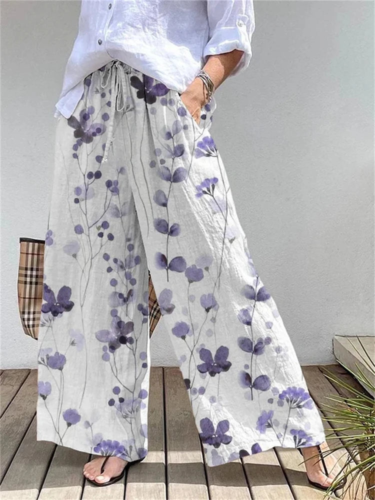 Women's Loose-Fit Casual Outdoor Streetwear Wide-Leg Pants With 3D Floral Print Stylish And Versatile Everyday Casual Pants