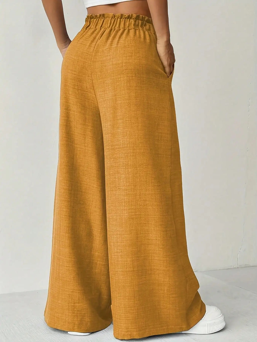 Fashionable comfortable summer versatile solid color high waist slim fit wide leg pants, long pants, women's clothing