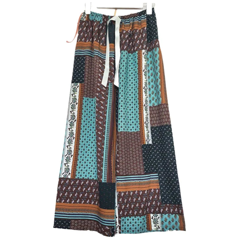 Printed Wide Leg Pants Women Summer Loose Casual Long Trousers Retro Artistic Style Quality Pants Comfortable Cotton Blend