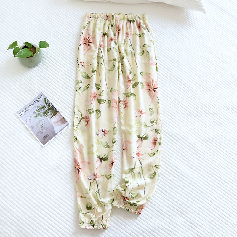 Spring and summer new women's trousers 100% viscose large flowers comfortable pajama pants loose closing home pants plus size