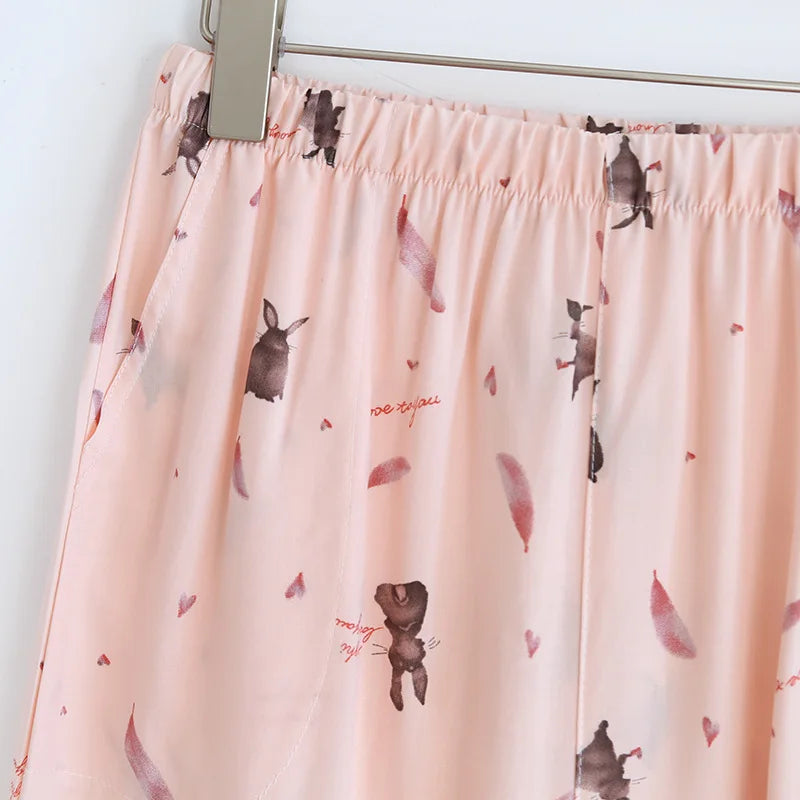 Summer new women's 100% viscose pajama pants cropped pants thin loose wide leg pants home pants pajama plus size cute shorts