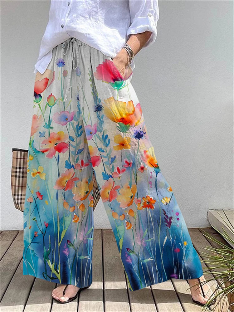 Women's Loose-Fit Casual Outdoor Streetwear Wide-Leg Pants With 3D Floral Print Stylish And Versatile Everyday Casual Pants