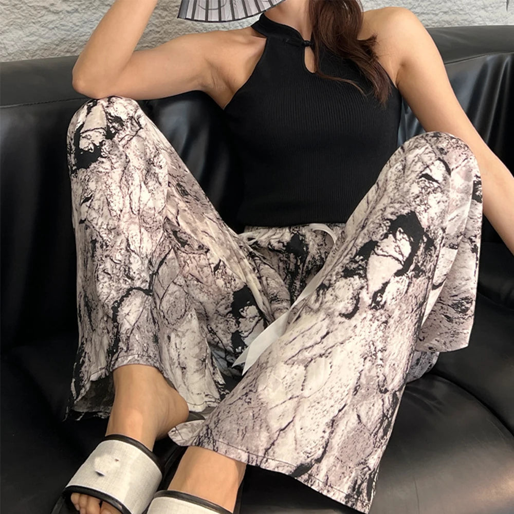 Loungewear Women Summer Pants Thin Bottoms Large Size Home Wear Pants Flower Print Loose Cute Trousers