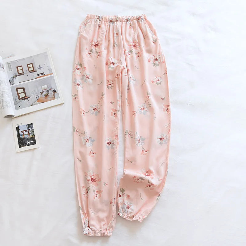 Spring and summer new women's trousers 100% viscose large flowers comfortable pajama pants loose closing home pants plus size