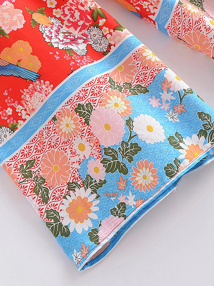 Happie Queens Women Floral Print Bohemian Wide Leg Pants Lady Elastic Waist Loose Rayon Boho Long Pants Beach Casual Trousers