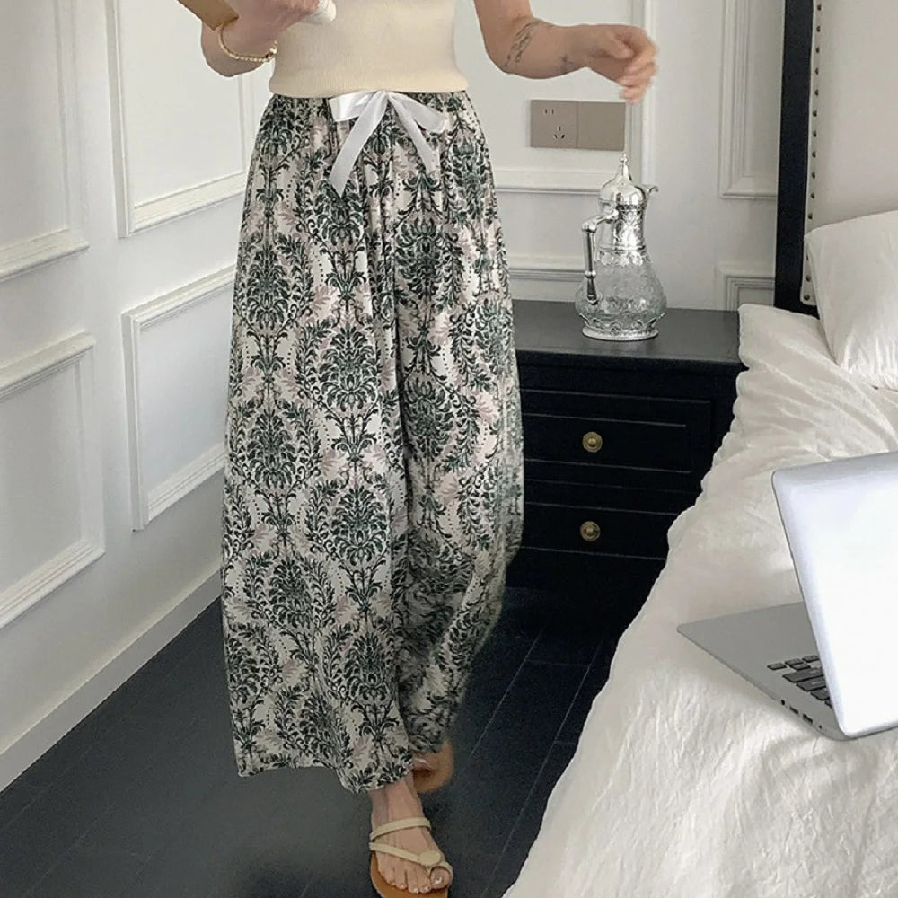 Loungewear Women Summer Pants Thin Bottoms Large Size Home Wear Pants Flower Print Loose Cute Trousers