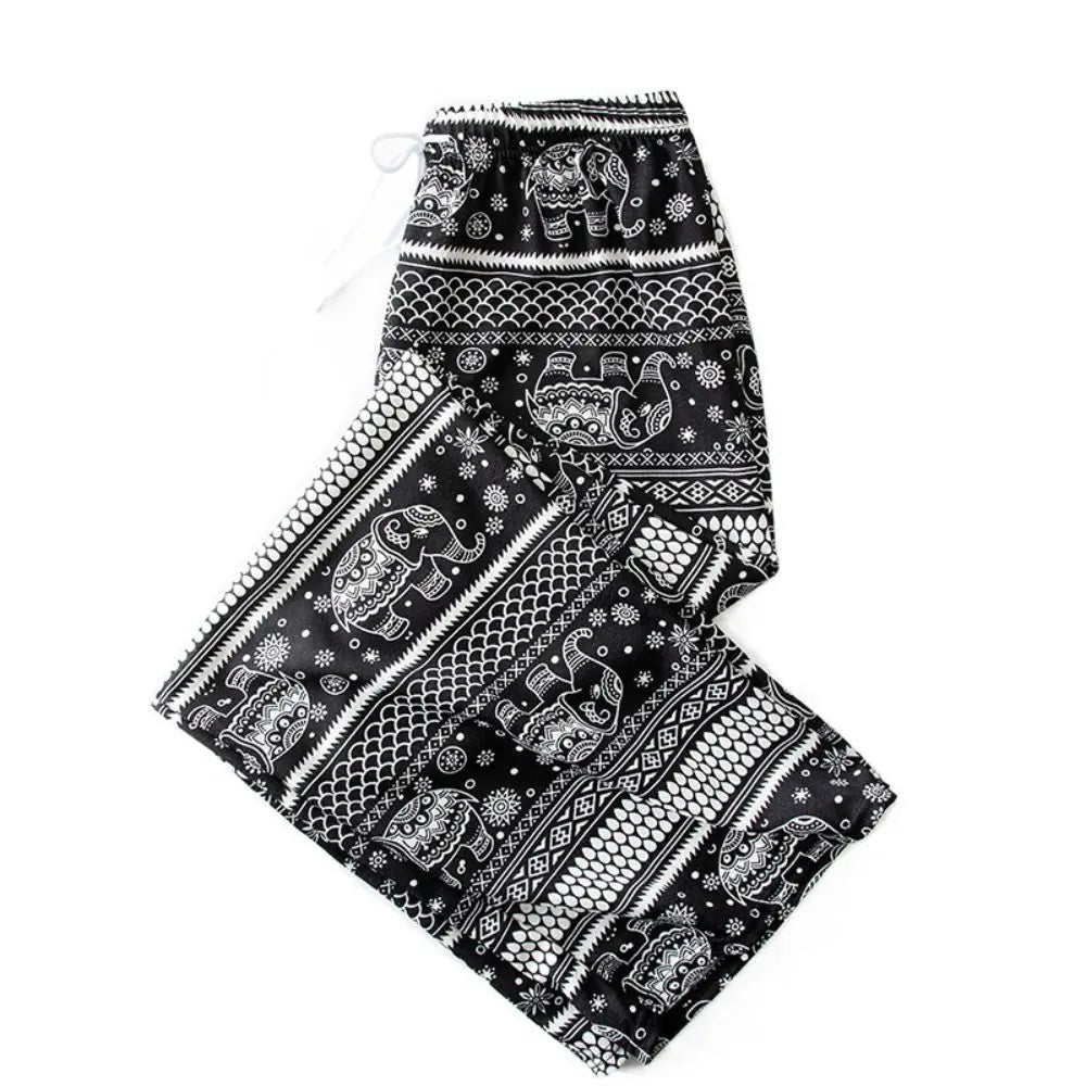 Colorful Thai Elephant Printed Pants Comfy Casual Wide Leg Pants for Women with Strap High Waist Women's Harem Pants Yoga