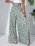 Women's Summer Floral Print Plus Size Wide Leg Pants, Elegant High-Waist Loose Casual Pants, Perfect for Resort Style