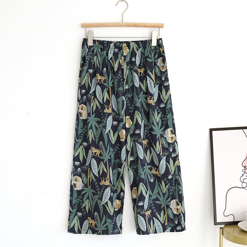 Summer new women's 100% viscose pajama pants cropped pants thin loose wide leg pants home pants pajama plus size cute shorts