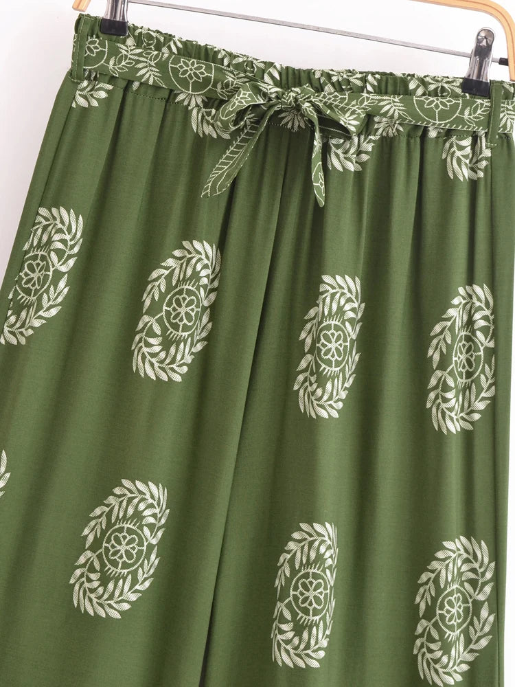 Boho Queens Women Floral Bohemian Wide Leg Holiday Pants with Pockets Lady Elastic Waist Loose Vacation Boho Pants Trousers