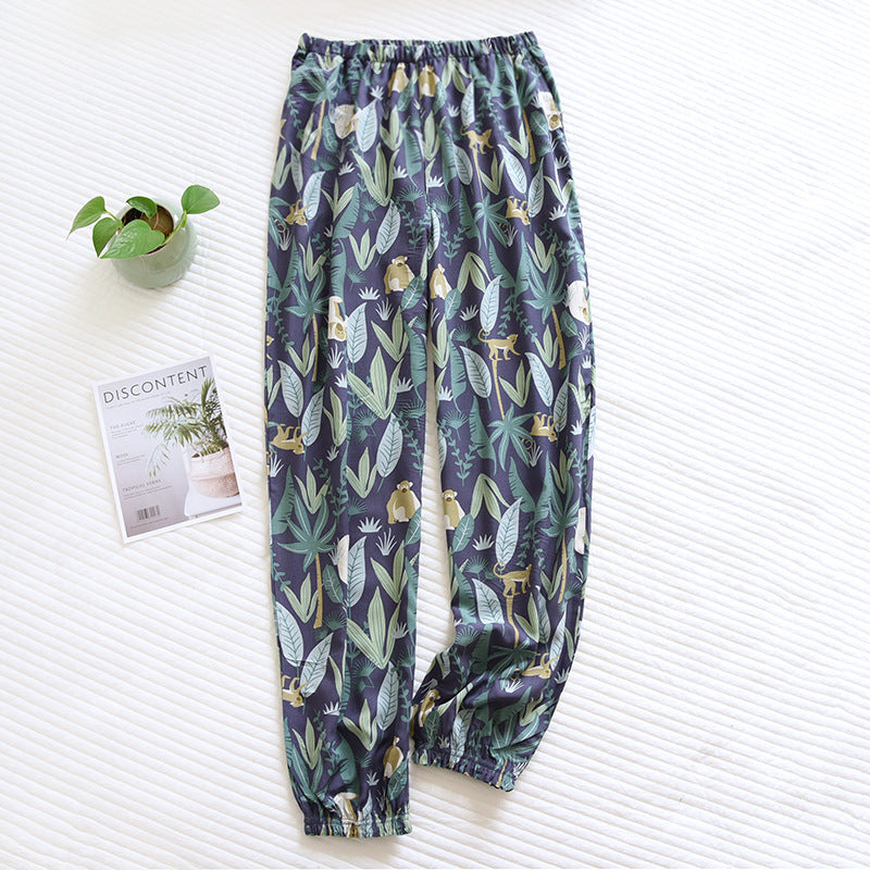 Spring and summer new women's trousers 100% viscose large flowers comfortable pajama pants loose closing home pants plus size