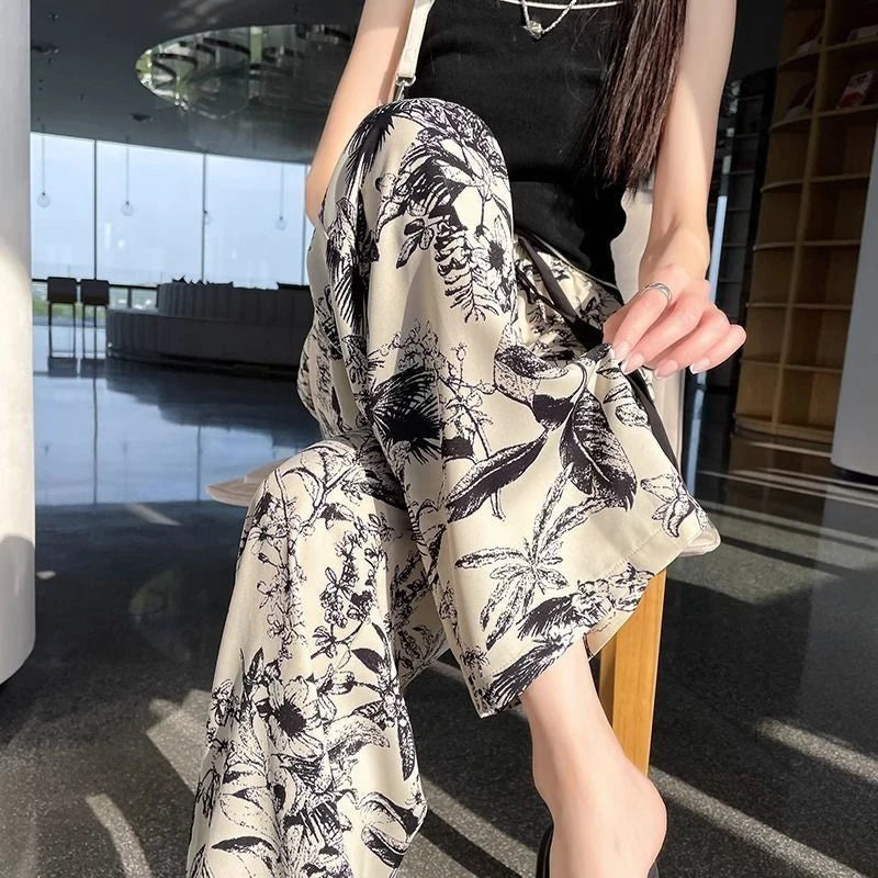 Summer Sleeping Pants Women Thin Bottoms Spring Large Size Home Wear Pants Pajamas Flower Print Loose Cute Beach Trousers