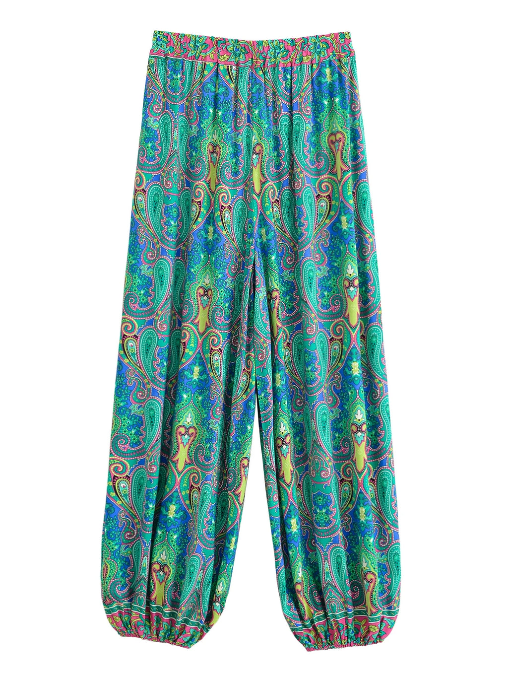 Vintage Chic 2025 Autumn Fashion Green Floral Print Baggy Pants Women Bloomers Casual Mid Waist Side Pockets Loose Yoga Trousers