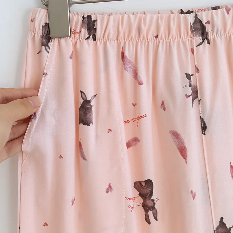 Summer new women's 100% viscose pajama pants cropped pants thin loose wide leg pants home pants pajama plus size cute shorts