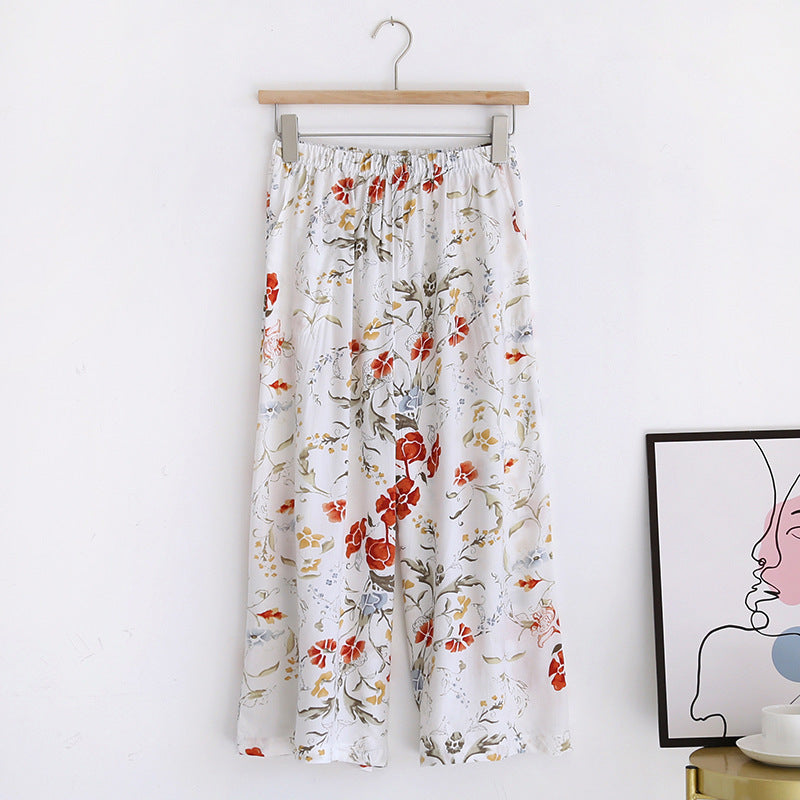 Summer new women's 100% viscose pajama pants cropped pants thin loose wide leg pants home pants pajama plus size cute shorts