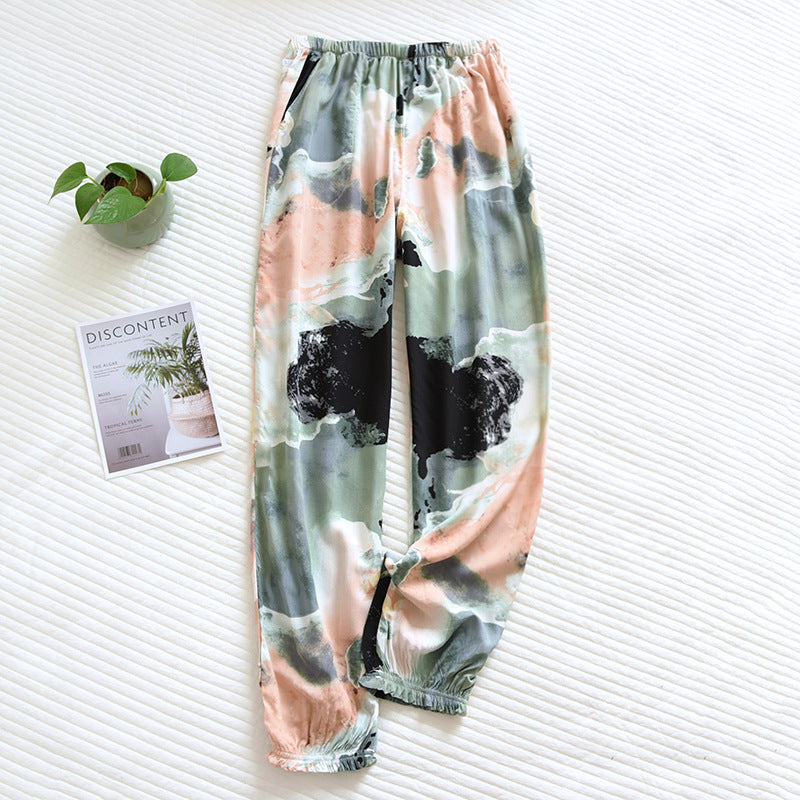 Spring and summer new women's trousers 100% viscose large flowers comfortable pajama pants loose closing home pants plus size