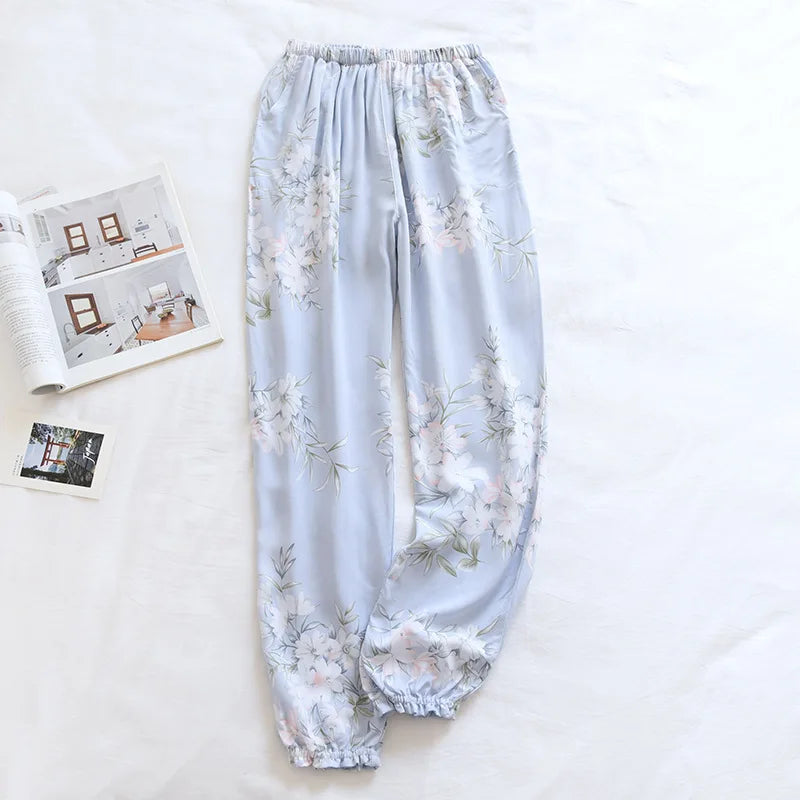 Spring and summer new women's trousers 100% viscose large flowers comfortable pajama pants loose closing home pants plus size