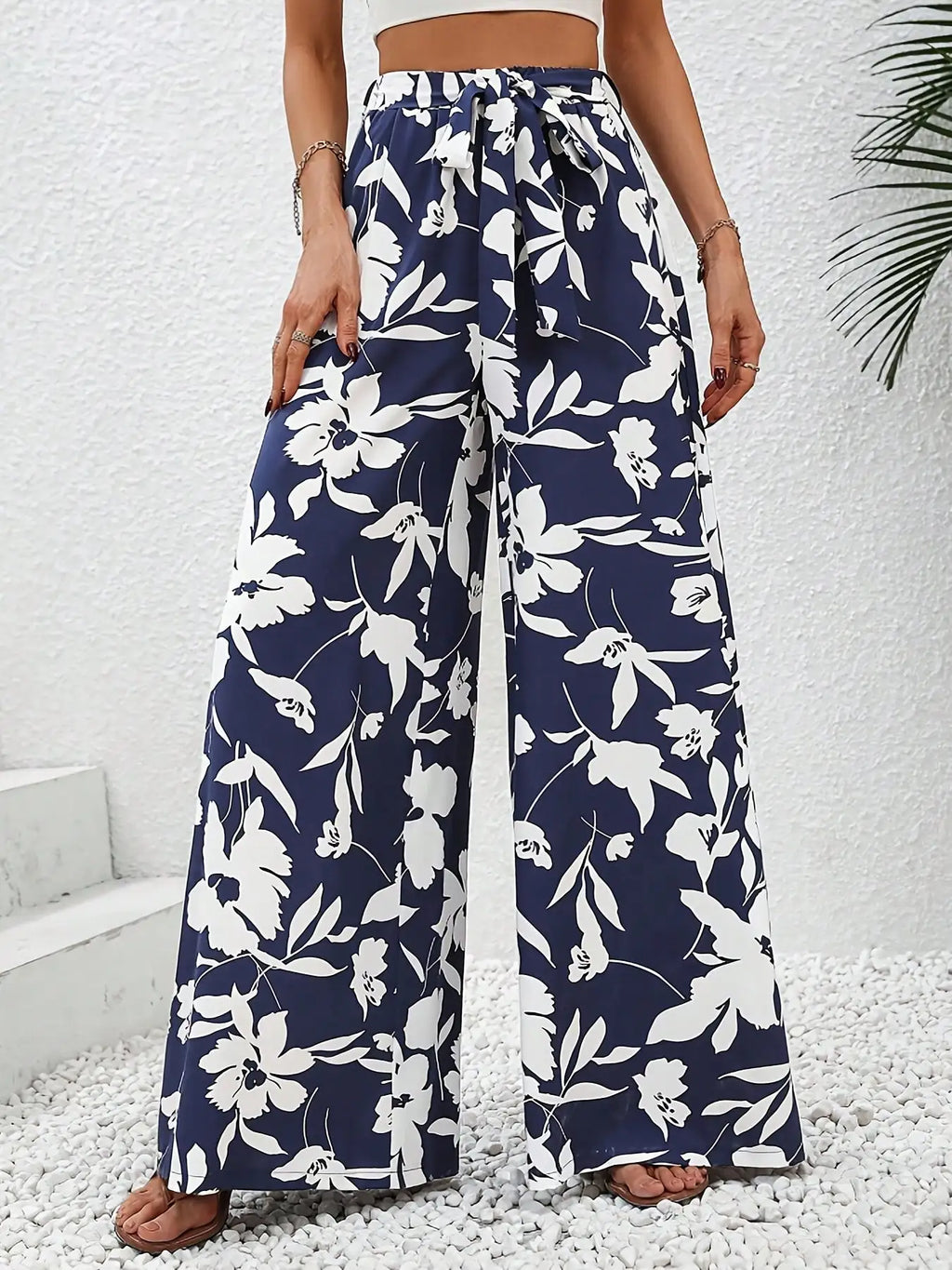 Casual and comfortable vacation style women's clothing, summer floral print wide leg pants, high waisted pants, long pants