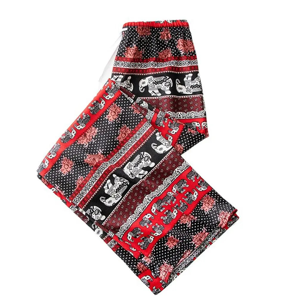 Colorful Thai Elephant Printed Pants Comfy Casual Wide Leg Pants for Women with Strap High Waist Women's Harem Pants Yoga