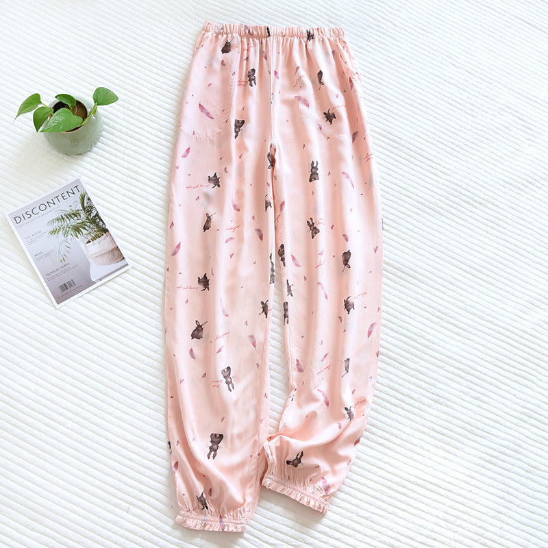 Spring and summer new women's trousers 100% viscose large flowers comfortable pajama pants loose closing home pants plus size