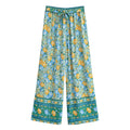 Happie Queens Women Floral Print Bohemian Wide Leg Pants Lady Elastic Waist Loose Rayon Boho Long Pants Beach Casual Trousers