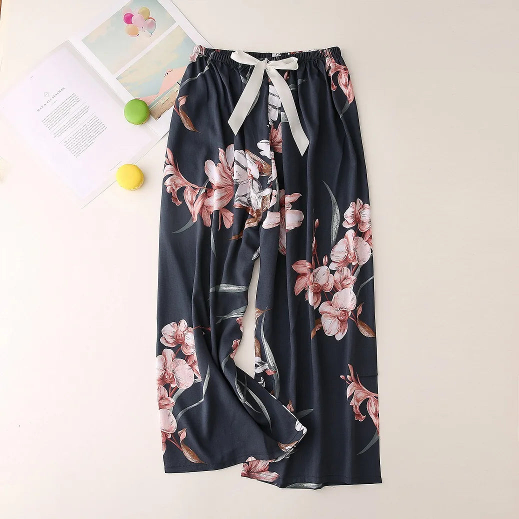 Casual Cute Women Loose Pajama Pants Summer Autumn Lounge Trousers Print Bottoms Stretch Waist Drawstring High Waist Home Pants