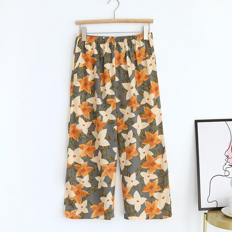 Summer new women's 100% viscose pajama pants cropped pants thin loose wide leg pants home pants pajama plus size cute shorts
