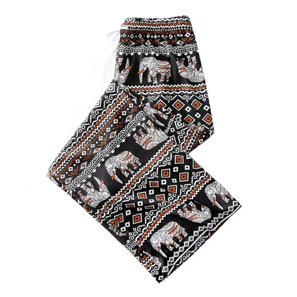 Colorful Thai Elephant Printed Pants Comfy Casual Wide Leg Pants for Women with Strap High Waist Women's Harem Pants Yoga