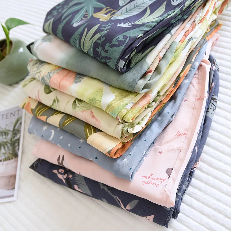 Spring and summer new women's trousers 100% viscose large flowers comfortable pajama pants loose closing home pants plus size