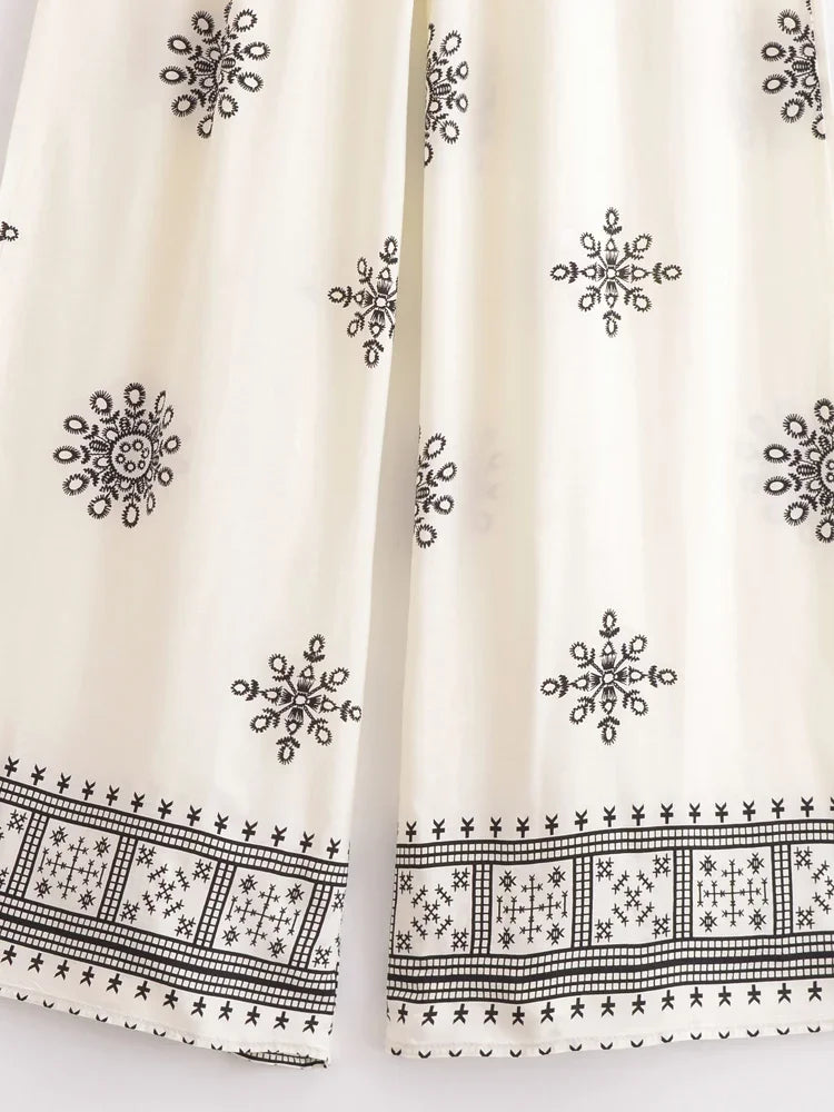 Boho Queens Women Floral Bohemian Wide Leg Holiday Pants with Pockets Lady Elastic Waist Loose Vacation Boho Pants Trousers