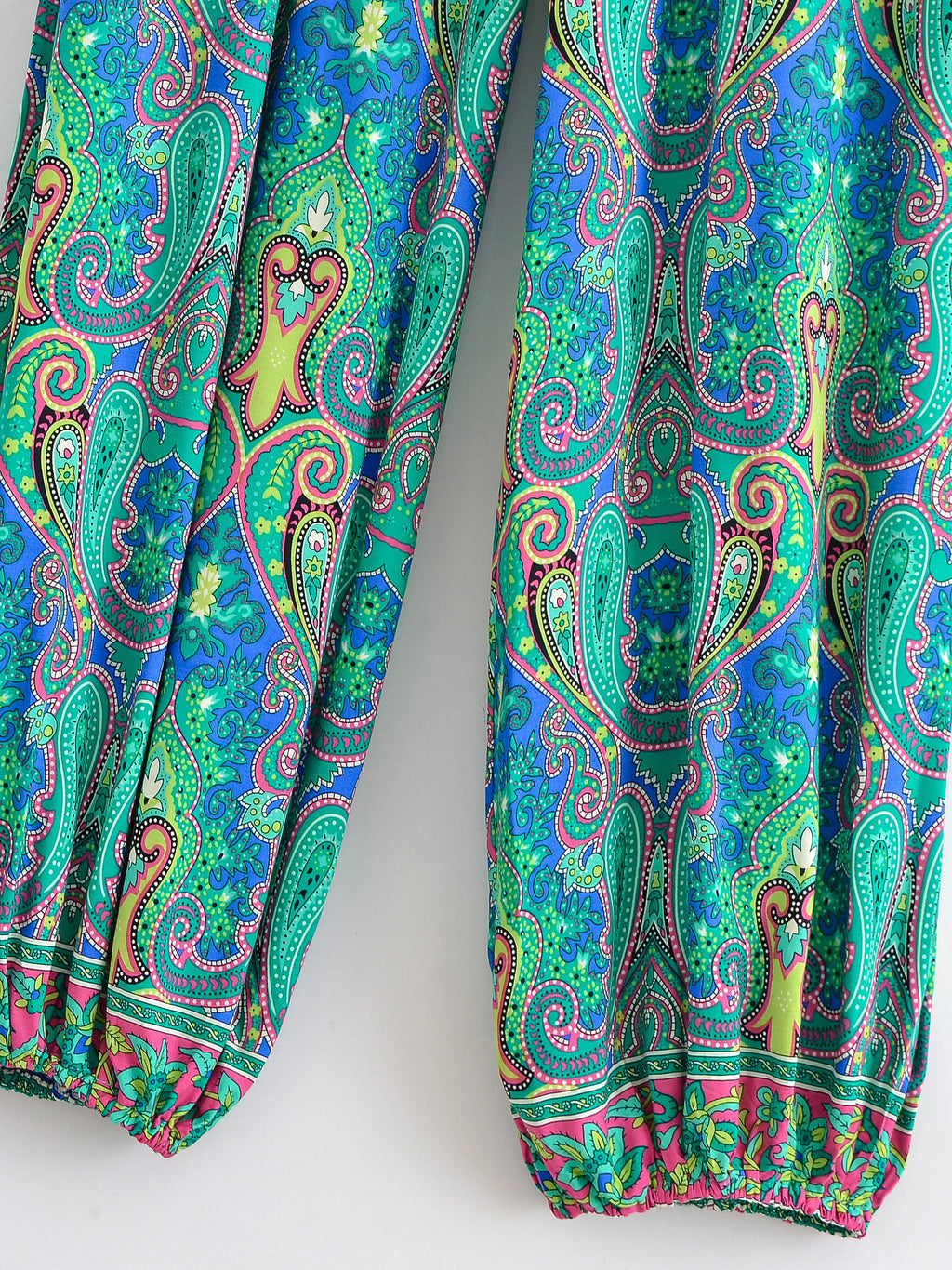 Vintage Chic 2025 Autumn Fashion Green Floral Print Baggy Pants Women Bloomers Casual Mid Waist Side Pockets Loose Yoga Trousers