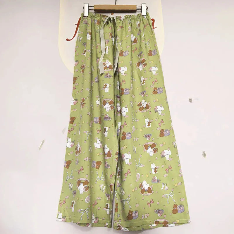 Printed Wide Leg Pants Women Summer Loose Casual Long Trousers Retro Artistic Style Quality Pants Comfortable Cotton Blend